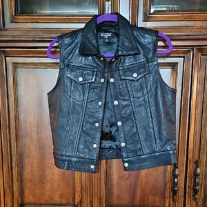 Ralph Lauren Polo Jeans Company Black Leather Sleeveless Vest SZ. MD. NWOT!